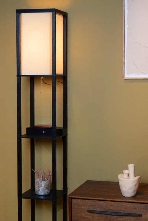 Lucide MENNO - Vloerlamp - 1xE27 - Met draadloze oplader - Zwart - sfeer 2